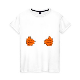 Женская футболка хлопок с принтом Руки на грудях в Петрозаводске, 100% хлопок | прямой крой, круглый вырез горловины, длина до линии бедер, слегка спущенное плечо | 