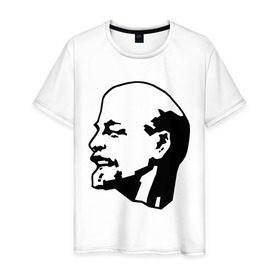 Мужская футболка хлопок с принтом Ленин в Петрозаводске, 100% хлопок | прямой крой, круглый вырез горловины, длина до линии бедер, слегка спущенное плечо. | lenin | ussr | ленин | ленин жив | ссср