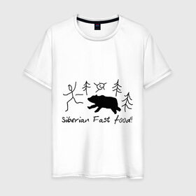 Мужская футболка хлопок с принтом Siberian Fast Food в Петрозаводске, 100% хлопок | прямой крой, круглый вырез горловины, длина до линии бедер, слегка спущенное плечо. | 