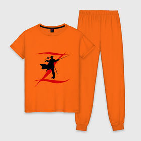 Женская пижама хлопок с принтом Zorro в Петрозаводске, 100% хлопок | брюки и футболка прямого кроя, без карманов, на брюках мягкая резинка на поясе и по низу штанин | zorro | зорро