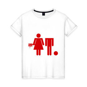 Женская футболка хлопок с принтом Девочка топор и мальчик в Петрозаводске, 100% хлопок | прямой крой, круглый вырез горловины, длина до линии бедер, слегка спущенное плечо | без головы | безголовый | девочка | мальчик | топор