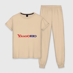 Женская пижама хлопок с принтом yahooею в Петрозаводске, 100% хлопок | брюки и футболка прямого кроя, без карманов, на брюках мягкая резинка на поясе и по низу штанин | yahoo