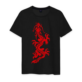 Мужская футболка хлопок с принтом Дракон-ящер в Петрозаводске, 100% хлопок | прямой крой, круглый вырез горловины, длина до линии бедер, слегка спущенное плечо. | tribal | дракон | китайский дракон | трибал | узор | ящер