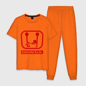 Мужская пижама хлопок с принтом Honda (эро) в Петрозаводске, 100% хлопок | брюки и футболка прямого кроя, без карманов, на брюках мягкая резинка на поясе и по низу штанин
 | honda | авто | автомобиль | логотип | марка | машина | хонда