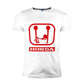 Мужская футболка премиум с принтом Honda (эро) в Петрозаводске, 92% хлопок, 8% лайкра | приталенный силуэт, круглый вырез ворота, длина до линии бедра, короткий рукав | Тематика изображения на принте: honda | авто | автомобиль | логотип | марка | машина | хонда