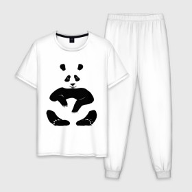 Мужская пижама хлопок с принтом Панда сидит в Петрозаводске, 100% хлопок | брюки и футболка прямого кроя, без карманов, на брюках мягкая резинка на поясе и по низу штанин
 | Тематика изображения на принте: 