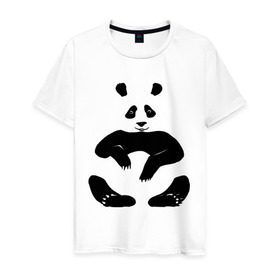 Мужская футболка хлопок с принтом Панда сидит в Петрозаводске, 100% хлопок | прямой крой, круглый вырез горловины, длина до линии бедер, слегка спущенное плечо. | 