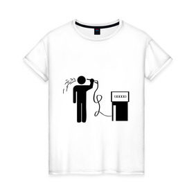 Женская футболка хлопок с принтом Бензиновый суицид в Петрозаводске, 100% хлопок | прямой крой, круглый вырез горловины, длина до линии бедер, слегка спущенное плечо | бензин | бензиновый суицид | бензоколонка | заправка | суицид