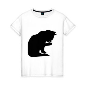 Женская футболка хлопок с принтом Котёнок умывается в Петрозаводске, 100% хлопок | прямой крой, круглый вырез горловины, длина до линии бедер, слегка спущенное плечо | забавные кошки | котёнок | котёнок умывается | котята | кошки | прикольные кошки