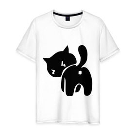 Мужская футболка хлопок с принтом Котёнок зад в Петрозаводске, 100% хлопок | прямой крой, круглый вырез горловины, длина до линии бедер, слегка спущенное плечо. | Тематика изображения на принте: кот | котенок | кошки