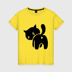 Женская футболка хлопок с принтом Котёнок зад в Петрозаводске, 100% хлопок | прямой крой, круглый вырез горловины, длина до линии бедер, слегка спущенное плечо | кот | котенок | кошки