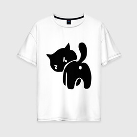 Женская футболка хлопок Oversize с принтом Котёнок зад в Петрозаводске, 100% хлопок | свободный крой, круглый ворот, спущенный рукав, длина до линии бедер
 | кот | котенок | кошки