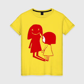 Женская футболка хлопок с принтом Девочка и тень в Петрозаводске, 100% хлопок | прямой крой, круглый вырез горловины, длина до линии бедер, слегка спущенное плечо | девочка | отражение | силуэт | тень