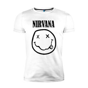Мужская футболка премиум с принтом Nirvana в Петрозаводске, 92% хлопок, 8% лайкра | приталенный силуэт, круглый вырез ворота, длина до линии бедра, короткий рукав | cobain | media | nirvana | rock | smells like teen spirit | toplanding | кобейн | нирвана | рок