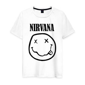 Мужская футболка хлопок с принтом Nirvana в Петрозаводске, 100% хлопок | прямой крой, круглый вырез горловины, длина до линии бедер, слегка спущенное плечо. | cobain | media | nirvana | rock | smells like teen spirit | toplanding | кобейн | нирвана | рок