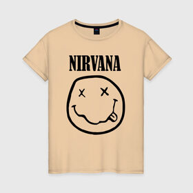 Женская футболка хлопок с принтом Nirvana в Петрозаводске, 100% хлопок | прямой крой, круглый вырез горловины, длина до линии бедер, слегка спущенное плечо | cobain | media | nirvana | rock | smells like teen spirit | toplanding | кобейн | нирвана | рок