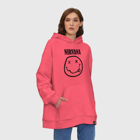 Худи SuperOversize хлопок с принтом Nirvana в Петрозаводске, 70% хлопок, 30% полиэстер, мягкий начес внутри | карман-кенгуру, эластичная резинка на манжетах и по нижней кромке, двухслойный капюшон
 | cobain | media | nirvana | rock | smells like teen spirit | toplanding | кобейн | нирвана | рок