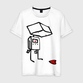 Мужская футболка хлопок с принтом Робот и сердце в Петрозаводске, 100% хлопок | прямой крой, круглый вырез горловины, длина до линии бедер, слегка спущенное плечо. | robot | грусть | робот | чувства | эмоции