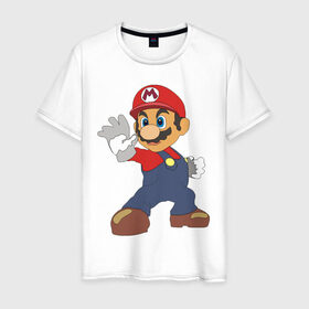 Мужская футболка хлопок с принтом Super Mario (1) в Петрозаводске, 100% хлопок | прямой крой, круглый вырез горловины, длина до линии бедер, слегка спущенное плечо. | nintendo | марио | нинтендо