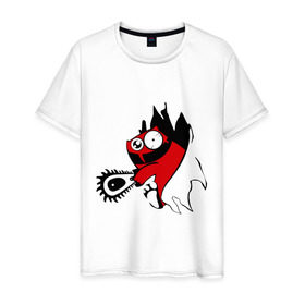 Мужская футболка хлопок с принтом Пила в Петрозаводске, 100% хлопок | прямой крой, круглый вырез горловины, длина до линии бедер, слегка спущенное плечо. | бензопла | животные | пародия | пила | юмор