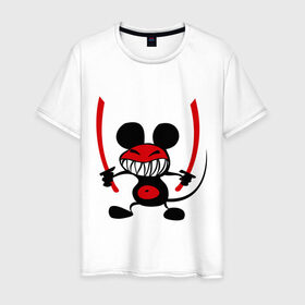 Мужская футболка хлопок с принтом Samurai в Петрозаводске, 100% хлопок | прямой крой, круглый вырез горловины, длина до линии бедер, слегка спущенное плечо. | воин | животные | мышка | мышонок | мышь | самурай
