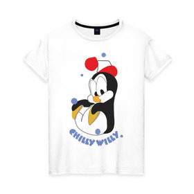 Женская футболка хлопок с принтом Chilly Willy в Петрозаводске, 100% хлопок | прямой крой, круглый вырез горловины, длина до линии бедер, слегка спущенное плечо | пингвин
