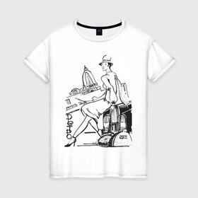 Женская футболка хлопок с принтом Ретро (2) в Петрозаводске, 100% хлопок | прямой крой, круглый вырез горловины, длина до линии бедер, слегка спущенное плечо | retro | девушка | ретро | рисунок