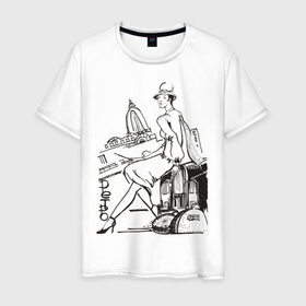 Мужская футболка хлопок с принтом Ретро (2) в Петрозаводске, 100% хлопок | прямой крой, круглый вырез горловины, длина до линии бедер, слегка спущенное плечо. | retro | девушка | ретро | рисунок