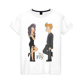 Женская футболка хлопок с принтом Mr. & Mrs. Fry в Петрозаводске, 100% хлопок | прямой крой, круглый вырез горловины, длина до линии бедер, слегка спущенное плечо | bender | futurama | бендер | футурама