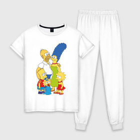 Женская пижама хлопок с принтом The Simpsons (2) в Петрозаводске, 100% хлопок | брюки и футболка прямого кроя, без карманов, на брюках мягкая резинка на поясе и по низу штанин | гомер