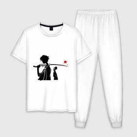 Мужская пижама хлопок с принтом Samurai Champloo в Петрозаводске, 100% хлопок | брюки и футболка прямого кроя, без карманов, на брюках мягкая резинка на поясе и по низу штанин
 | anime | champloo | samurai | аниме | манга