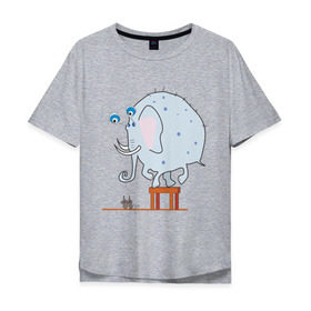Мужская футболка хлопок Oversize с принтом Слон и мыши в Петрозаводске, 100% хлопок | свободный крой, круглый ворот, “спинка” длиннее передней части | животные | испуганный