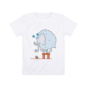 Детская футболка хлопок с принтом Слон и мыши в Петрозаводске, 100% хлопок | круглый вырез горловины, полуприлегающий силуэт, длина до линии бедер | животные | испуганный