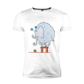 Мужская футболка премиум с принтом Слон и мыши в Петрозаводске, 92% хлопок, 8% лайкра | приталенный силуэт, круглый вырез ворота, длина до линии бедра, короткий рукав | животные | испуганный