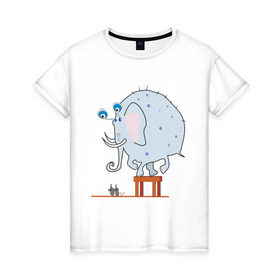 Женская футболка хлопок с принтом Слон и мыши в Петрозаводске, 100% хлопок | прямой крой, круглый вырез горловины, длина до линии бедер, слегка спущенное плечо | животные | испуганный