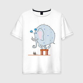 Женская футболка хлопок Oversize с принтом Слон и мыши в Петрозаводске, 100% хлопок | свободный крой, круглый ворот, спущенный рукав, длина до линии бедер
 | животные | испуганный