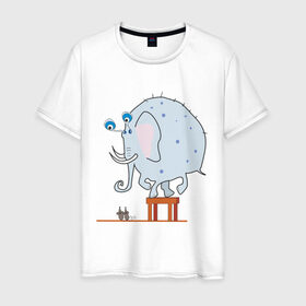 Мужская футболка хлопок с принтом Слон и мыши в Петрозаводске, 100% хлопок | прямой крой, круглый вырез горловины, длина до линии бедер, слегка спущенное плечо. | животные | испуганный