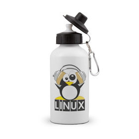 Бутылка спортивная с принтом Linux (6) в Петрозаводске, металл | емкость — 500 мл, в комплекте две пластиковые крышки и карабин для крепления | пингвин