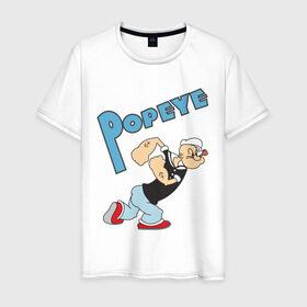 Мужская футболка хлопок с принтом Popeye в Петрозаводске, 100% хлопок | прямой крой, круглый вырез горловины, длина до линии бедер, слегка спущенное плечо. | Тематика изображения на принте: popeye