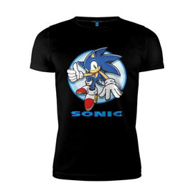 Мужская футболка премиум с принтом Sonic в Петрозаводске, 92% хлопок, 8% лайкра | приталенный силуэт, круглый вырез ворота, длина до линии бедра, короткий рукав | Тематика изображения на принте: sonic | sonic 2 | super sonic | соник