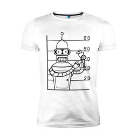 Мужская футболка премиум с принтом Bender (3) в Петрозаводске, 92% хлопок, 8% лайкра | приталенный силуэт, круглый вырез ворота, длина до линии бедра, короткий рукав | bender | futurama | бендер | футурама