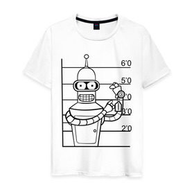Мужская футболка хлопок с принтом Bender (3) в Петрозаводске, 100% хлопок | прямой крой, круглый вырез горловины, длина до линии бедер, слегка спущенное плечо. | bender | futurama | бендер | футурама