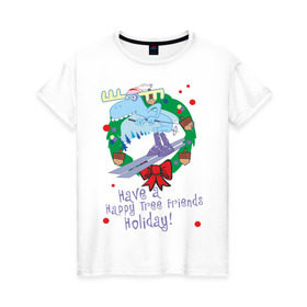 Женская футболка хлопок с принтом Happy tree friend (4) в Петрозаводске, 100% хлопок | прямой крой, круглый вырез горловины, длина до линии бедер, слегка спущенное плечо | 2012 год | happy tree friends | holiday | new year | венок | нг | новогодний | новый 2012 | новый год | праздник | праздничный | рождественский | рождество