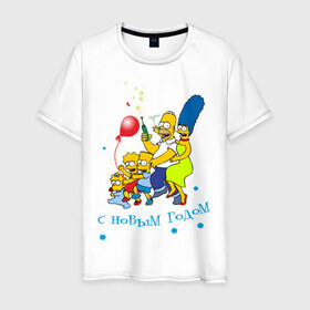 Мужская футболка хлопок с принтом С новым годом Simpsons в Петрозаводске, 100% хлопок | прямой крой, круглый вырез горловины, длина до линии бедер, слегка спущенное плечо. | Тематика изображения на принте: 2012 | 2012 год | новогодний | новый 2012 | новый год | симпсоны | смайл | смайлик