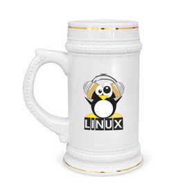 Кружка пивная с принтом Linux в Петрозаводске,  керамика (Материал выдерживает высокую температуру, стоит избегать резкого перепада температур) |  объем 630 мл | Тематика изображения на принте: пингвин