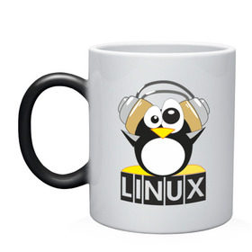 Кружка хамелеон с принтом Linux в Петрозаводске, керамика | меняет цвет при нагревании, емкость 330 мл | пингвин