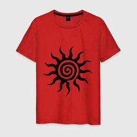Мужская футболка хлопок с принтом Солнце (2) в Петрозаводске, 100% хлопок | прямой крой, круглый вырез горловины, длина до линии бедер, слегка спущенное плечо. | орнамент | солнце | трайбл | узор
