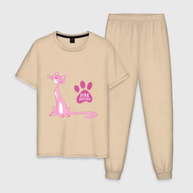 Мужская пижама хлопок с принтом Розовая Пантера в Петрозаводске, 100% хлопок | брюки и футболка прямого кроя, без карманов, на брюках мягкая резинка на поясе и по низу штанин
 | pink panther | розовая пантера