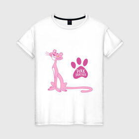 Женская футболка хлопок с принтом Розовая Пантера в Петрозаводске, 100% хлопок | прямой крой, круглый вырез горловины, длина до линии бедер, слегка спущенное плечо | pink panther | розовая пантера