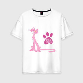 Женская футболка хлопок Oversize с принтом Розовая Пантера в Петрозаводске, 100% хлопок | свободный крой, круглый ворот, спущенный рукав, длина до линии бедер
 | pink panther | розовая пантера